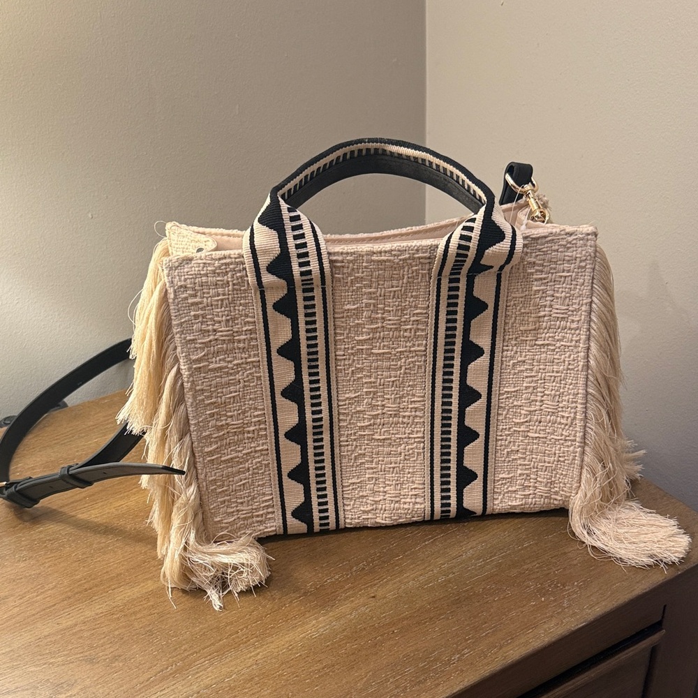 H&M Cream and Black Fringe Satchel